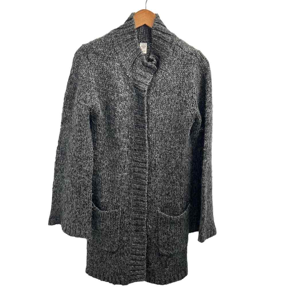 Prana  Chunky Knit Sweater/Jacket Snap Buttons Pockets Charcoal Gray Wmns Large